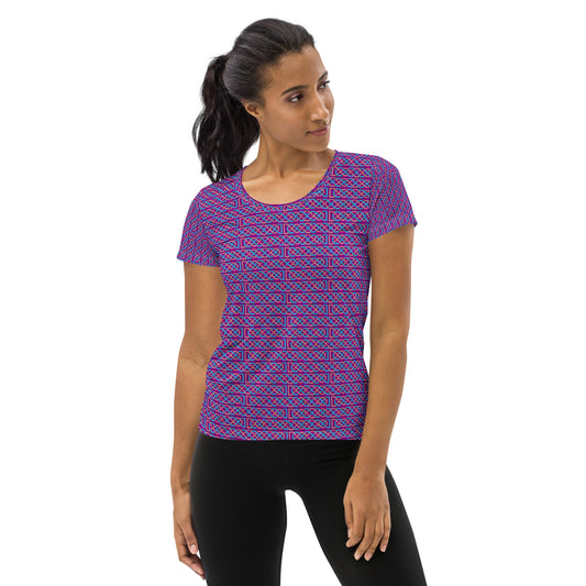 Celtic Knotwork All-Over Print Women's Athletic T-shirt (Pink-Purple)