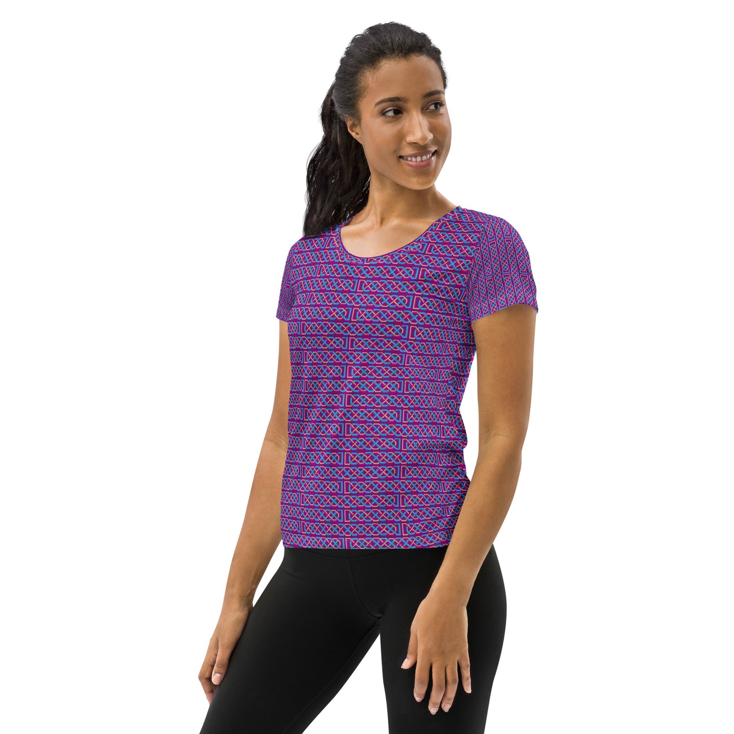 Celtic Knotwork All-Over Print Women's Athletic T-shirt (Pink-Purple)