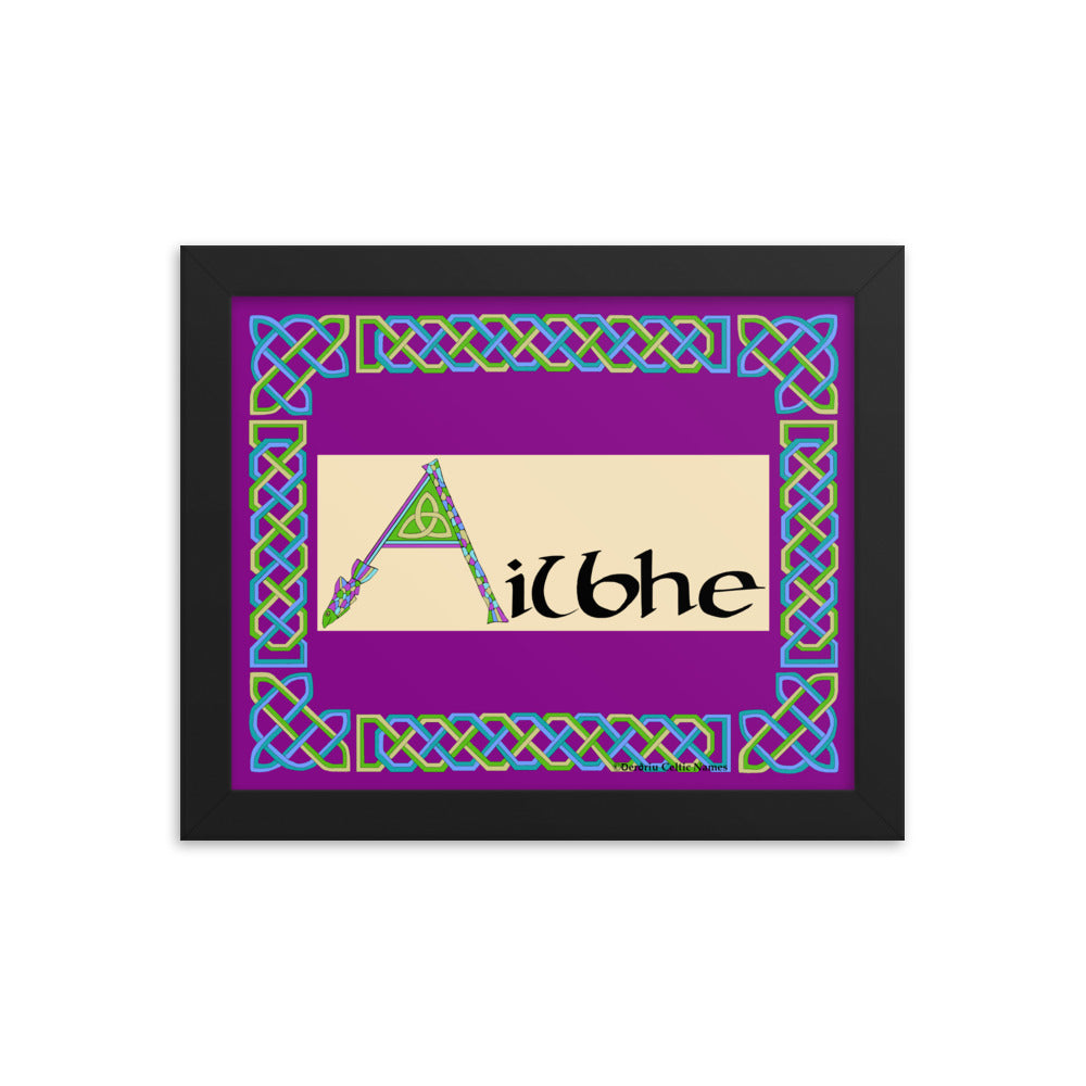 Ailbhe (Alva) - Personalized framed poster (purple color scheme) with Irish name Ailbhe