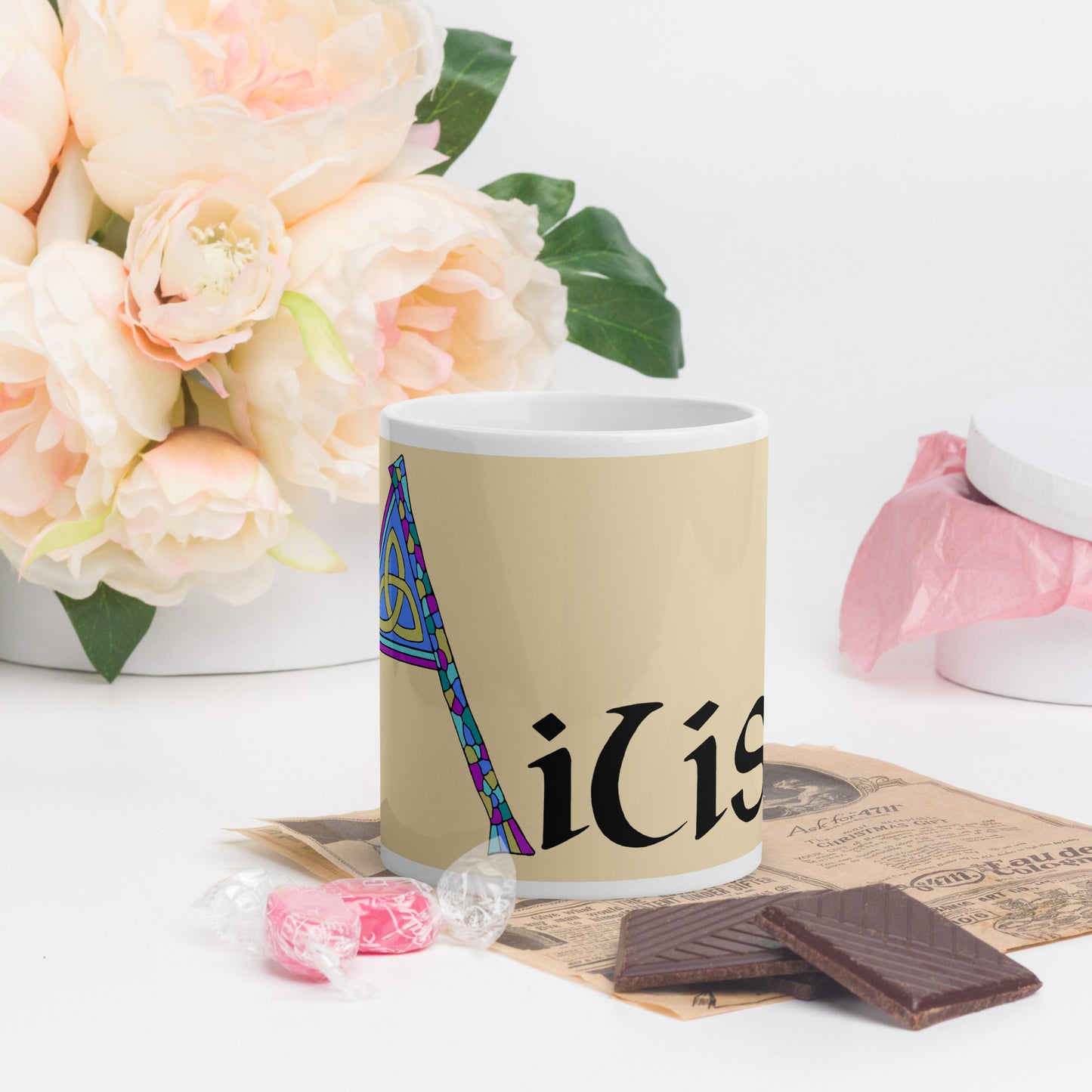 Ailíse (Alice) - Personalized white glossy mug with Irish name Ailíse (Free Shipping)