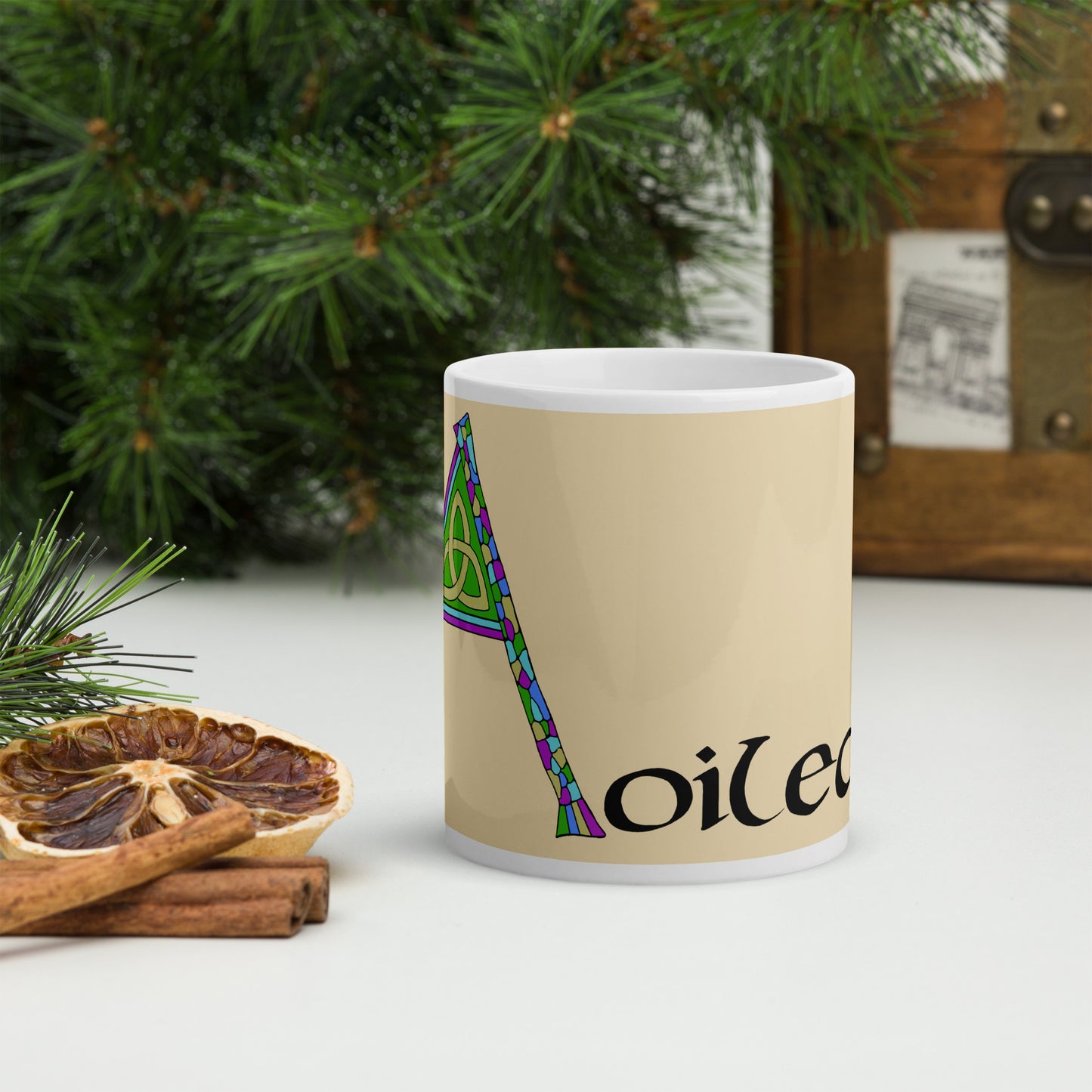 Aoileann (Ellen) - Personalized white glossy mug with Irish name Aoileann (Free Shipping)