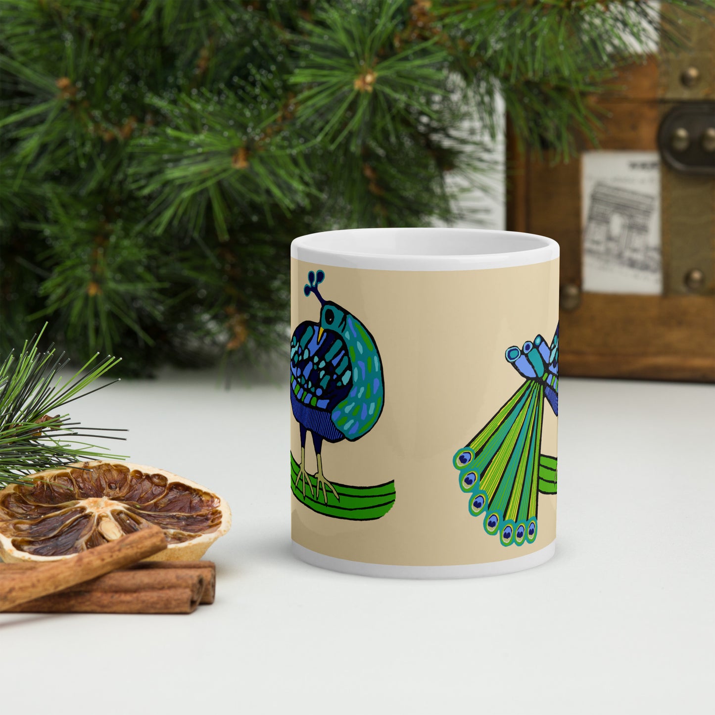 Celtic Peacock design white glossy mug (Free Shipping)