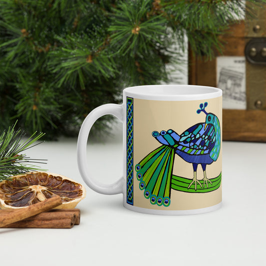 Celtic Peacock design white glossy mug (Free Shipping)