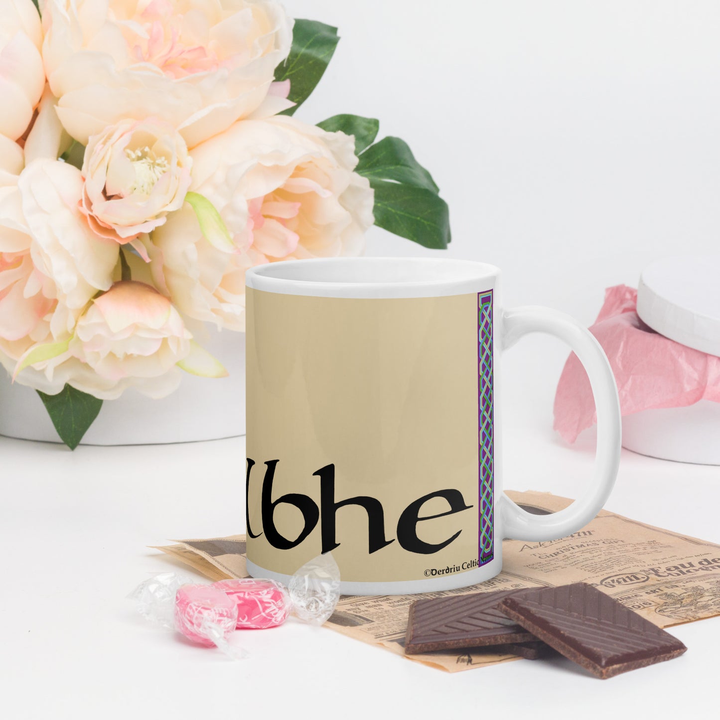 Ailbhe (Alva) - Personalized white glossy mug  (purple design) with Irish name Ailbhe (Free Shipping)