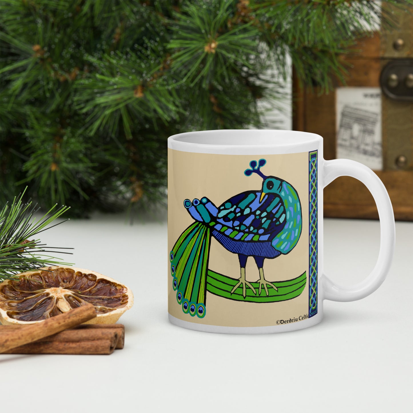 Celtic Peacock design white glossy mug (Free Shipping)